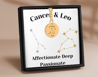 Cancer and Leo Couples Astrology Constellations Horoscope Zodiac Stars Coin Keychain Gift for Him Boyfriend Husband Birthday Anniversary