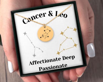 Cancer and Leo Couples Constellations Horoscope Zodiac Stars Necklace Jewelry Gift for Her Girlfriend Wife Birthday Anniversary