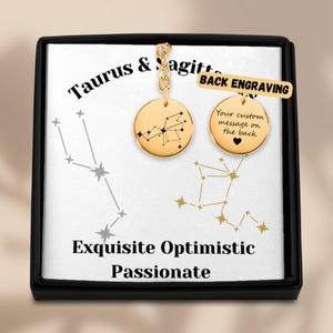 Taurus and Sagittarius Couples Astrology Constellations Horoscope Zodiac Stars Coin Keychain Gift for Him Boyfriend Husband Birthday