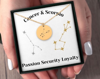 Cancer and Scorpio Couples Constellations Horoscope Zodiac Stars Necklace Jewelry Gift for Her Girlfriend Wife Birthday Anniversary