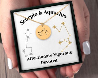 Scorpio and Aquarius Couples Constellations Horoscope Zodiac Stars Necklace Jewelry Gift for Her Girlfriend Wife Birthday Anniversary