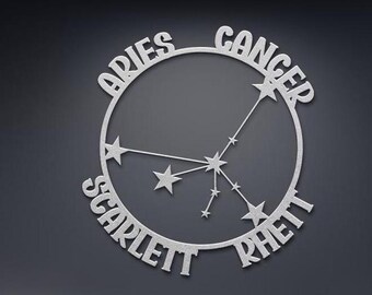 Aries and Cancer Couple Constellation Personalized Metal Art Zodiac Astrology Sign Home decor, Custom Gift for Lovers