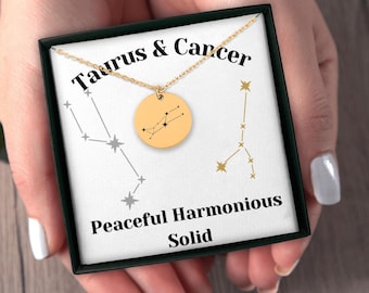 Taurus and Cancer Couples Personalized Constellations Astrology Horoscope Zodiac Stars Necklace Jewelry Gift for Her Girlfriend Wife