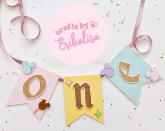 Pastel Vintage Retro Park High Chair Banner Decoration First Birthday Party