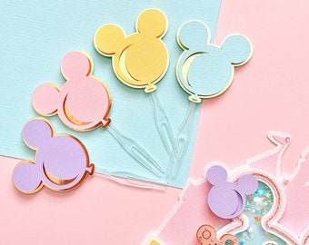 Mouse Balloon Pastel Cupcake Toppers Vintage Theme Park Birthday Decorations