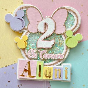 Oh Twodles Minnie Cake Topper Pastel Bow Vintage Theme Park Decoration Birthday Party