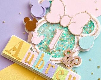 Pastel Mouse Vintage Retro Park Cake Topper Bow Decoration Highchair Banner Cupcake Toppers