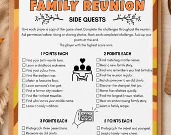 Family Reunion Side Quests Printable Game, Family Gathering Activity, Family Reunion Party Game