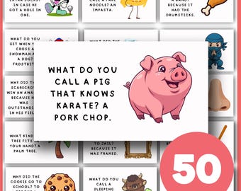 Funny Lunchbox Jokes for Kids: Set Of 50 Printable School Notes (Digital Download)