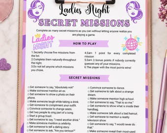 Ladies Night Secret Missions Printable Game, Girls Night Party Activity, Bachelorette Game, Printable Ladies Party Game