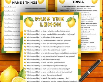 Pass the Lemon Game, Fun Lemon Party Game for Adults Kids, Lemon Theme Activity, Lemon Shower Idea, Printable Lemon Birthday Party Game
