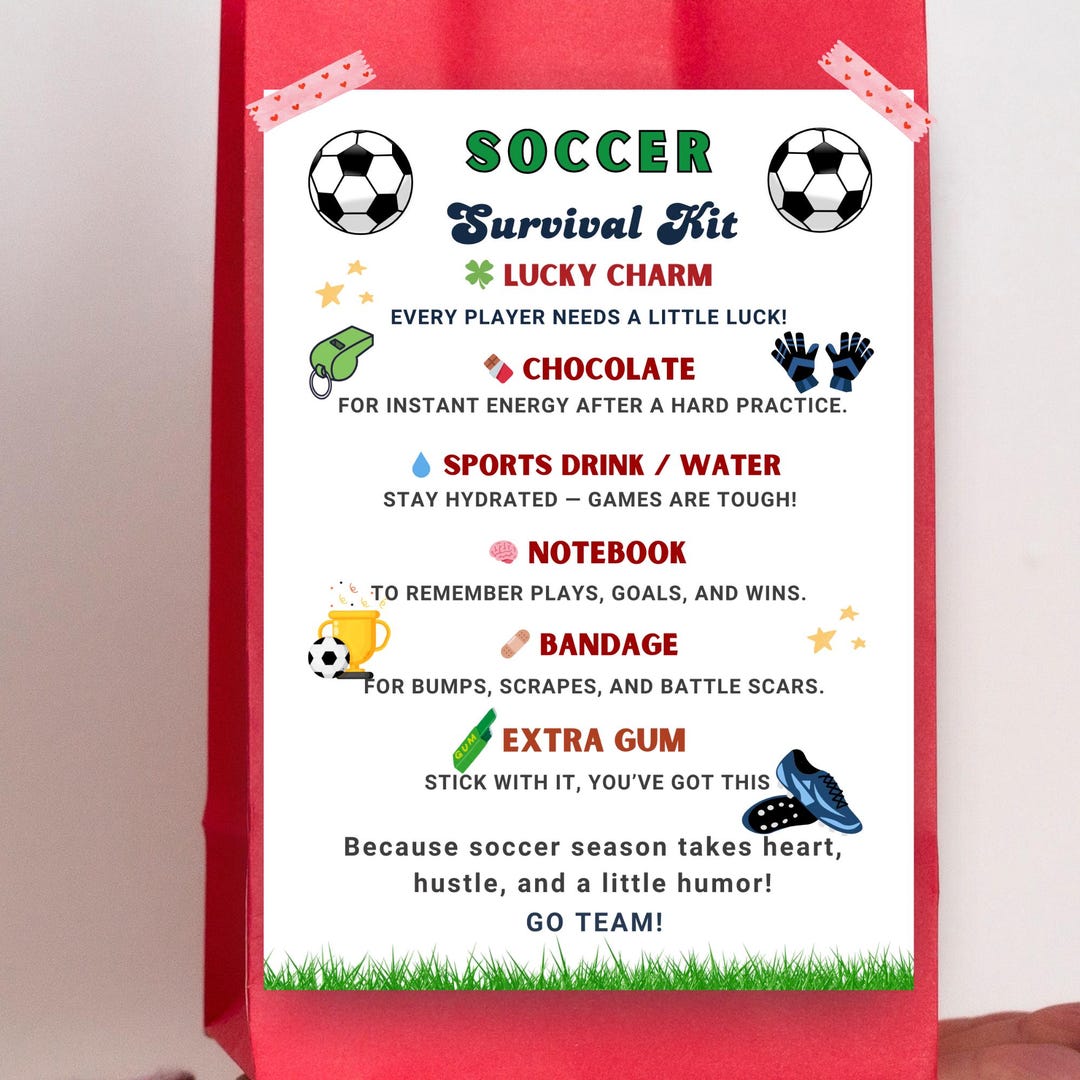 Welcome to the Team Gift Tag, Soccer Survival Kit Tag Template | Soccer ...