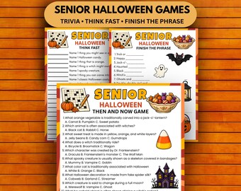 3 Halloween-Spiele für Senioren zum Ausdrucken | Halloween-Quiz, Satz vervollständigen & 1 Gegenstand nennen | Partyspiele für Seniorenzentren