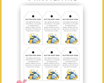 Worry Worm Tags 10 Poems 10 Designs- Printable Gift Tags, Poem Card For Kids, Fun Party Supplies