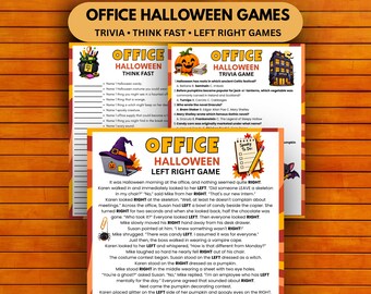 3 Office Halloween Games Printable Bundle | Trivia, Left Right & Think Fast | Workplace Party Games