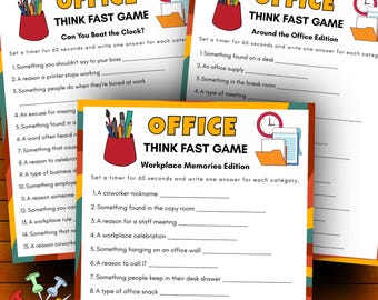 Office Think Fast Game, Fun Printable Team Building Game for Staff, Office Game, Coworker Trivia Quiz, Work Activity Workplace Icebreaker