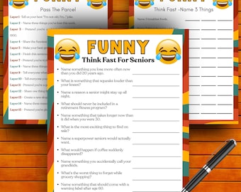 Juego divertido de pensar rápido, juego imprimible divertido para adultos y niños, juego de trabajo en equipo, juego de reunión familiar, juego de pensar rápido para fiestas de cumpleaños, juego para personas mayores.