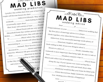 Mad Libs Wedding Advice Cards, Fun Wedding Game & Bridal Shower Activity, Bachelorette Game, Wedding Activities, Rehearsal Dinner Games