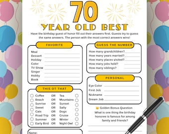 70th Birthday Who Knows the 70 Year Old Best Game, Fun 70th Birthday Game for Her Him, 70th Birthday Party Game, Born in 1956 Birthday Game