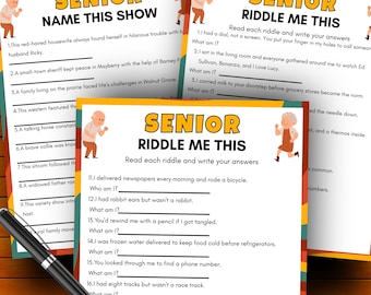 Senior Riddles Game, Senior Party Games, Riddle Quiz, Games for Senior Citizens, Printable Brain Teasers, Elderly Games, Jokes for Seniors