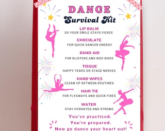 Printable Dance Survival Kit, Gift Ideas for Dancers, Dance Team Gift Survival Kit, Dance Competition Tag