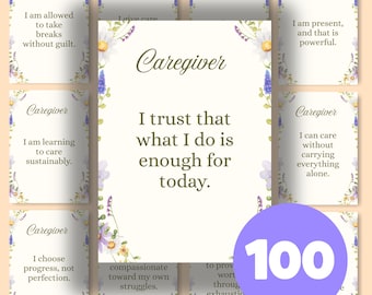 Caregiver Affirmation Cards, 30 Printable Inspirational Quotes (Digital Download)