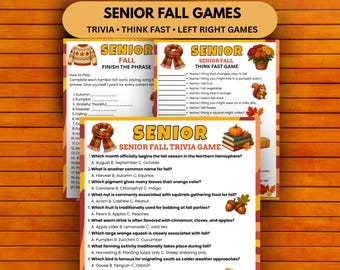 3 Fall Games for Seniors Printable Bundle | Trivia, Finish the Phrase & Think Fast | Senior Center Activities