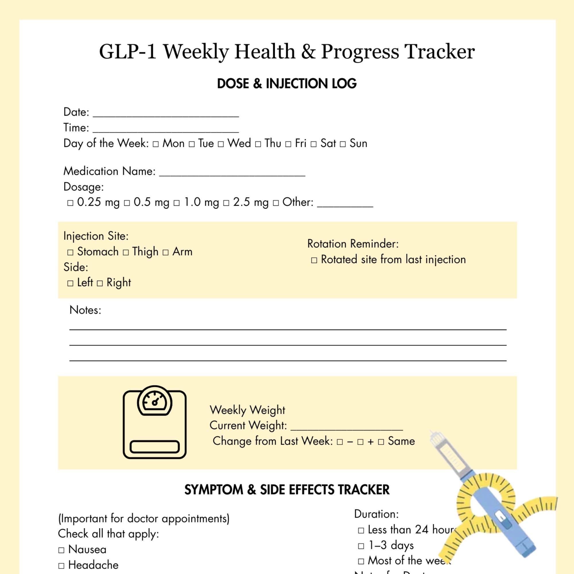 Weekly Injector GLP-1 Weight Loss Planner, Weekly Injection Tracker (digital Download ...