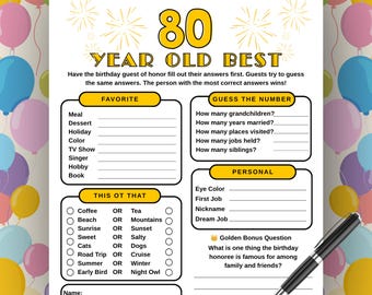 80th Birthday Who Knows the 80 Year Old Best Game, Fun 80th Birthday Game for Her Him, 80th Birthday Party Game, Born in 1946 Birthday Game