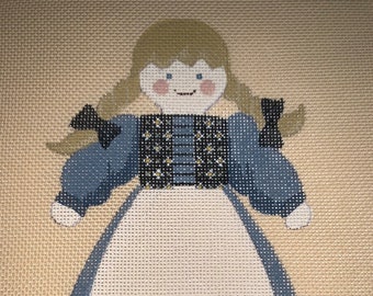 Rag Doll in a Blue Dress by Needleworks 035 Handpainted Needlepoing Canvas 18 count