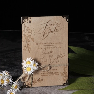 Ensemble d'invitations de mariage en bois et fleurs de marguerite - Invitations en bois, faire-part de mariage, faire-part de mariage rustique