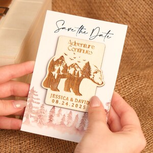 Carte "Retenez cette date" et aimant en bois pour mariage, Carte "Retenez cette date" en bois rustique - Aimants de mariage rustiques