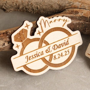 Aimant "retenez cette date" pour mariage personnalisé - Magnets de mariage rustiques - Aimant en bois personnalisé, aimant pour carte "Retenez cette date" en bois rustique