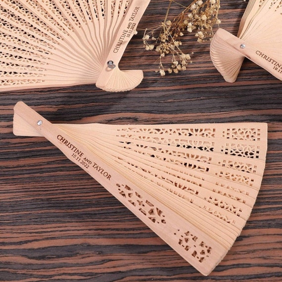 50 Pcs Wedding Hand Fans for Guests with Organza Bags Decorative Bamboo  Folding Fans Bulk Thanks for Coming Fans for Wedding Party Favors Bridal