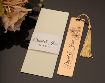 Personalized Wedding Bookmark Favor – Custom Engraved Guest Gift – Elegant Tassel Save the Date Keepsake
