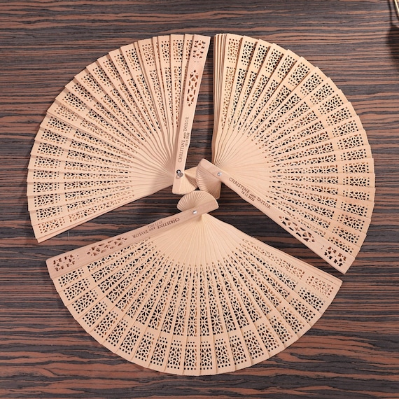 60 Personalized Sandalwood Fans Wedding Bridal Party Favors Laser Engraved  Gift