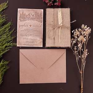 Invito a nozze in legno rustico di lusso, Invito a nozze Boho, Invito in legno personalizzato, Invito Boheme, Biglietto Save the Date, Biglietto per coppia