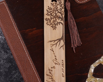 Personalized Bamboo Bookmark Wedding Favors | Engraved Tree Rustic Guest Keepsake