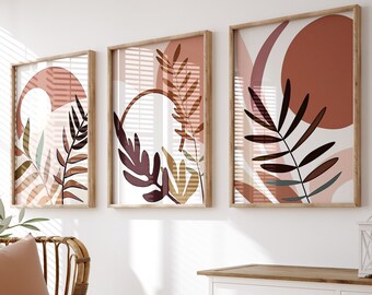 Boho Prints Set of 3, Mid Century Modern Prints, Neutral Color, Minimalist Art, Abstract Art Prints, Digital Download, Printable Wall Art