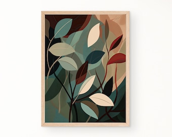 Mid Century Modern Botanischer Druck, Boho Wandkunst, Neutrale Farbe Druck, minimalistische Wandkunst, digitaler Download