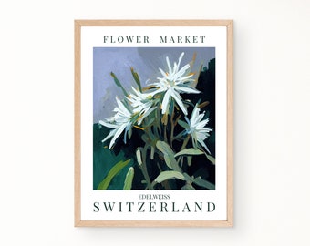 Switzerland National Flower Poster, Flower Market Print, Printable Wall Art, Botanical Print, Abstract Floral, Digital Download, Home Decor