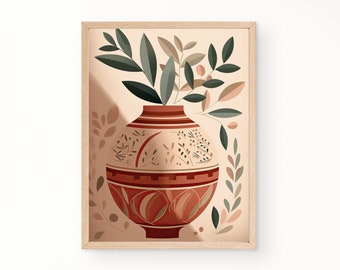 Vase Botanical Mid Century Modern Print, Boho Wall Art, Minimalist Wall Art, Neutral Color Print, Digital Download