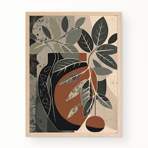 Vase Plant Mid Century Modern Print, Minimalist Wall Art, Neutral Color Print, Boho Wall Art, Digital Download