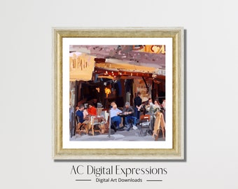 French Cafe Wall Art, French Sidewalk Cafe Wall Art, Paris Street Scene, Printable Wall Art, Printable Art, Home Decor, Digital Download