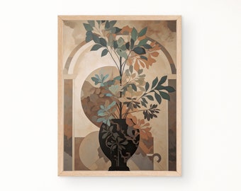 Vase Plant Mid Century Modern Print, Boho Wall Art, Neutral Color Print, Digital Download, Minimalist Wall Art