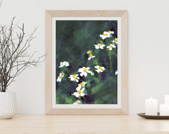White Wildflower Printable Wall Art, Floral Wall Art, Botanical Print, Abstract Art, Digital Download, Home Decor