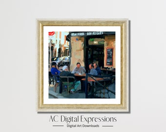 Corner Cafe Wall Art, French Cafe Wall Art, Paris Street Scene, Printable Wall Art Square, Printable Art, Digital Download, Home Decor