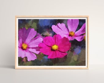 Pink Cosmos Printable Wall Art, Floral Wall Art, Botanical Print, Abstract Art, Digital Download, Home Decor