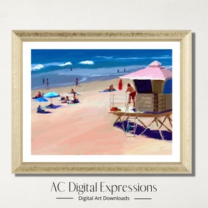 Beach Watch Art Print, Huntington Beach, Côte californienne, Coastal Wall Art, Beach Wall Art, Art imprimable, Téléchargement numérique, Décoration intérieure