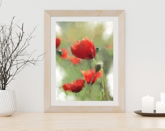 Pale Poppy Printable Wall Art, Floral Wall Art, Botanical Print, Abstract Art, Digital Download, Home Decor